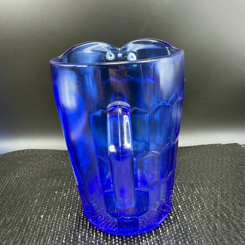 Vintage Shirley Temple‎ Cobalt Blue Glass Pitcher Creamer Depression Glass 1930s